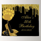 Lofaris Personalized Gold Balloon 50th Birthday Party Backdrop